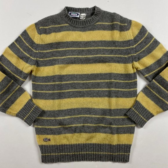 Vintage Izod Lacoste Striped Wool Sweater Women's Medium Gray Yellow - Picture 1 of 9